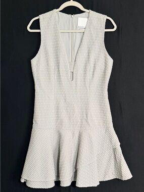 Prose & Poetry M drop waist Sleeveless Textured Mini Dress in Light Gray V-Neck